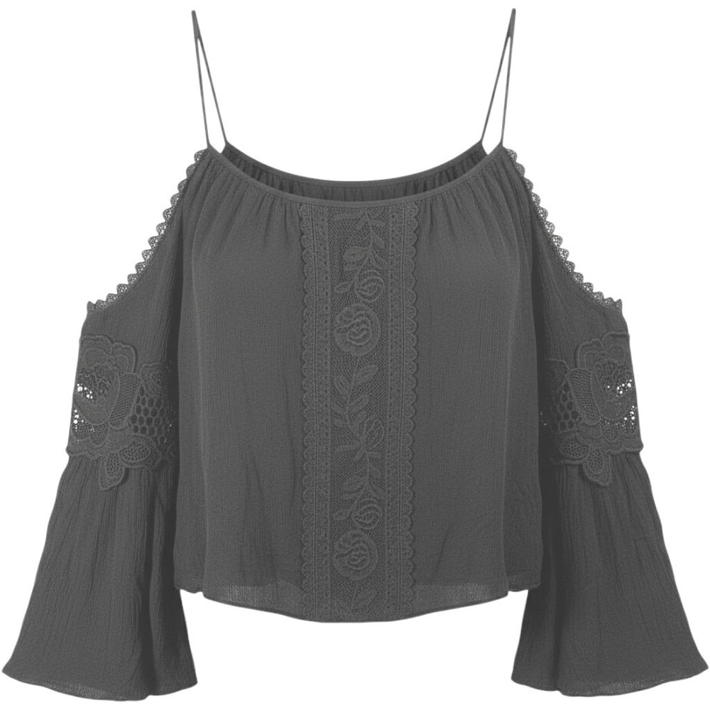 cold shoulder‎ bell sleeve flowy blouse crochet lace M witchy goth ren faire
